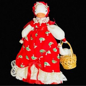 Vintage Porcelain Mother Goose in Dress w/ Baby in Basket Christmas 7” Ornament